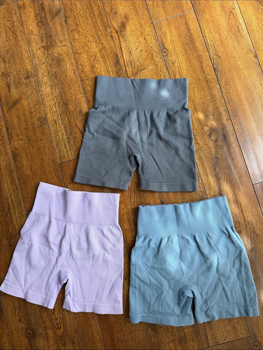 Ribbed High-Waist Athletic Shorts - Gray, Lavender, Teal